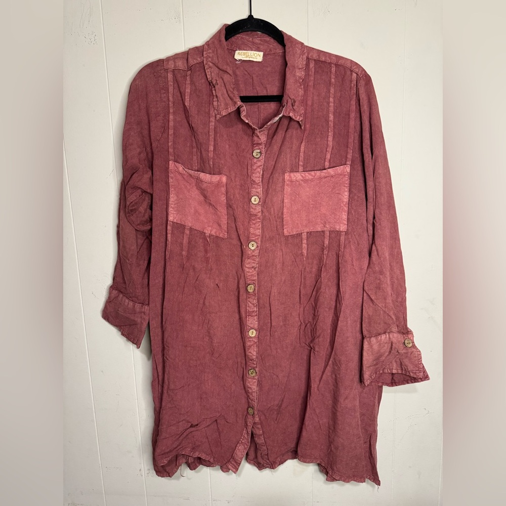 Rebellion Casual Button-Down Shirt - Deep Red